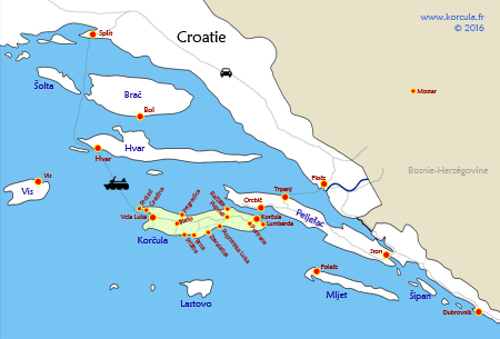 Situation géographique de l'île de Korčula